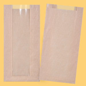 Flat bottom paper bag 17+(2х3)/37 Brown with window 0