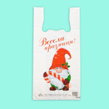 T-shirt bags "Christmas gnome",  28+(2x7.5)/55 HDPE 25 µм 0
